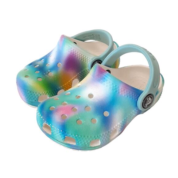 Crocs Clogs Toddler 6 Tie Dye Rainbow Pastel Swirl Slip On Water Shoes Girls - Picture 1 of 10